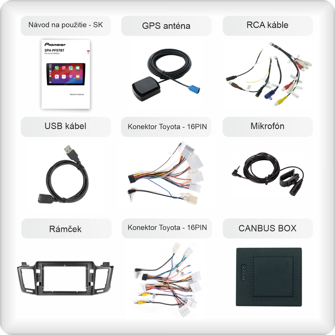 SK příslušenství pro autorádio Pioneer SPH - PF97BT proToyota RAV4 carplay a android auto evtech_cz